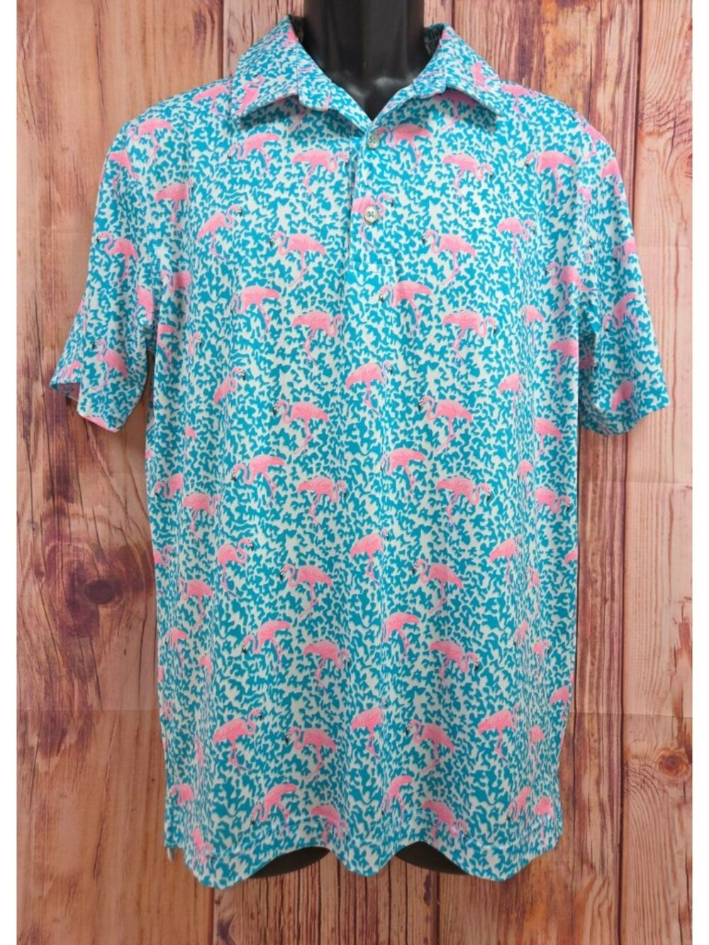 Chubbies Mens Flamingo Print Polo Small Blue & Pink Tropical